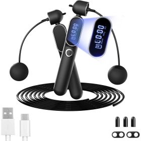 2 In 1 Adjustable Digital Intelligent Cordless Weighted Skipping Rope For Men And Women, Suitable For Children, Essential For Fitness, Boxing And (Color: BLACK)