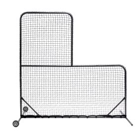 L-Shaped Baseball Net For Batting Cages, Baseball Pitching Net With Wheels - 84''H X 84''W, With 42'' X 42'' Cutouts,include Carry Bag (Color: BLACK)