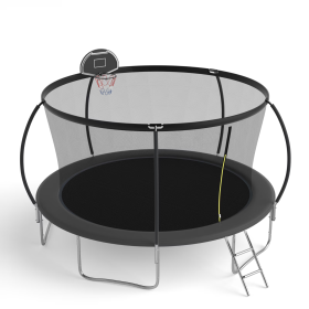 14 FT TRAMPOLINE PUMPKING STYLE WITH BASKETBALL HOOP (Color: BLACK)