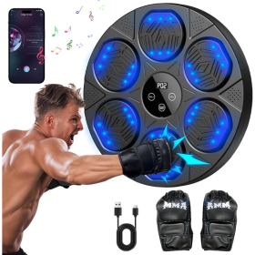 Music Boxing Machine For Adults,Wall Mounted Smart Bluetooth Musical Boxing Machine, Boxing Target Workout Equipment With Boxing Gloves,for Home, (Color: BLACK)